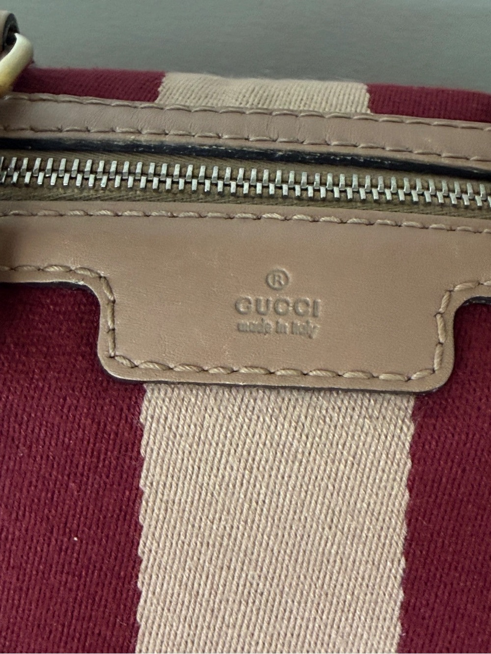 Gucci Beige GG Canvas Boston Bag with Pink and Burgundy Stripes - Picture 5 of 10